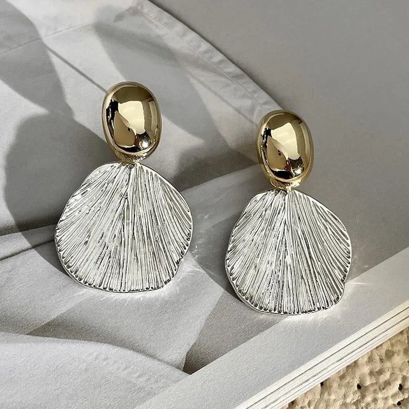 Dual Tone Silver & Golden Shell Drop Earrings