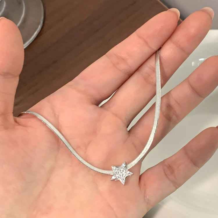 Sparkling Diamond Star Snake Bone Chain Necklace for Women
