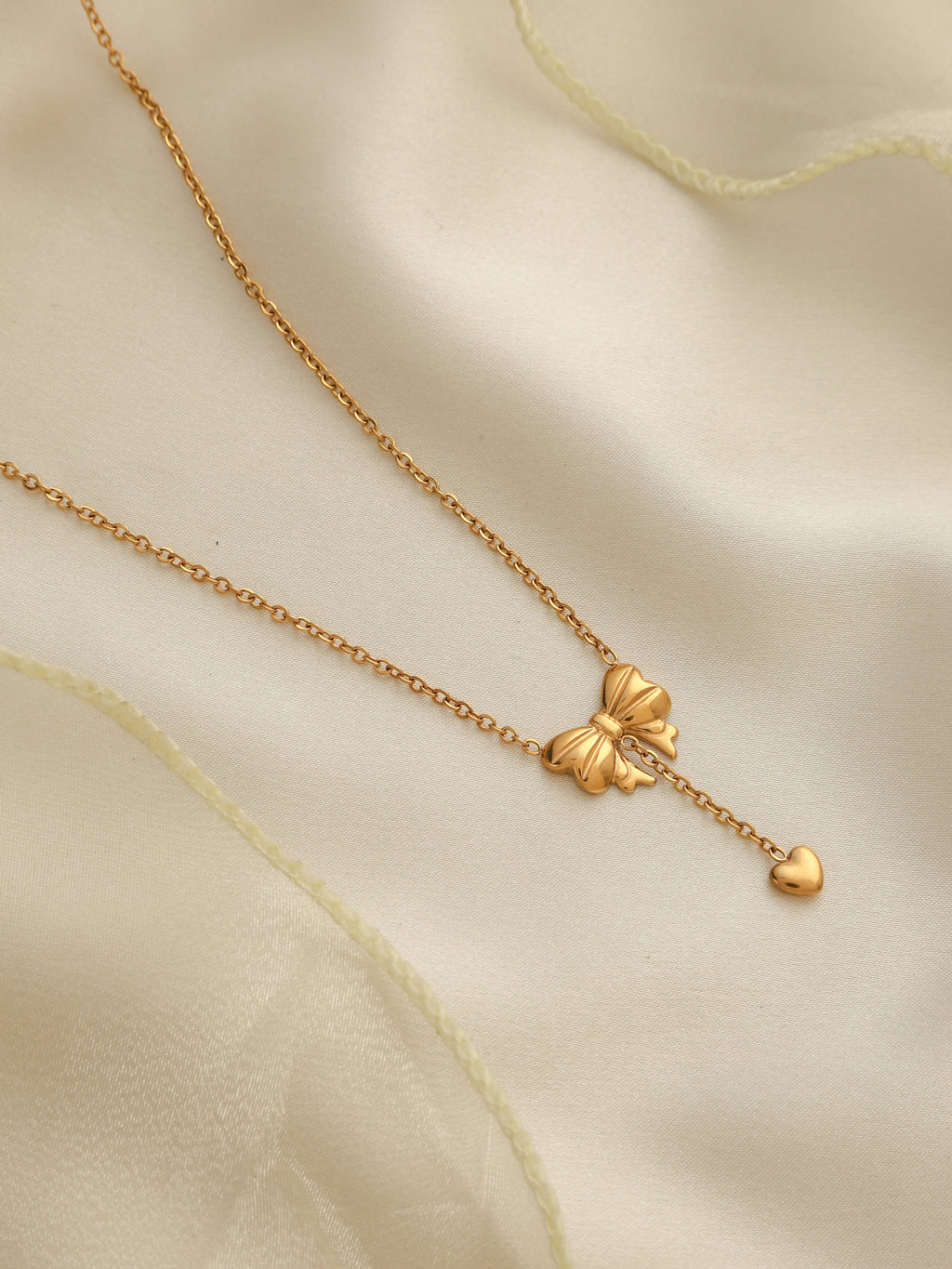 Bow Knot Heart Drop Pendant Necklace