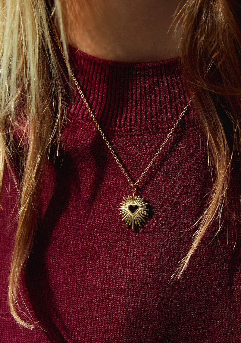 Sun Rays Heart Pendant Necklace