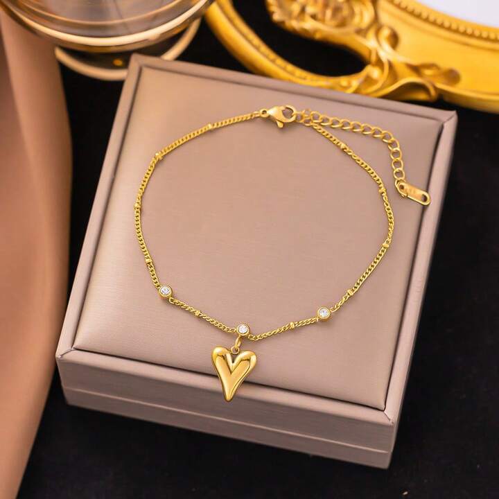 Heart Drop Stone Studded Golden Bracelet