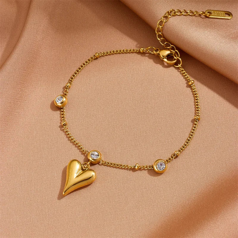 Heart Drop Stone Studded Golden Bracelet