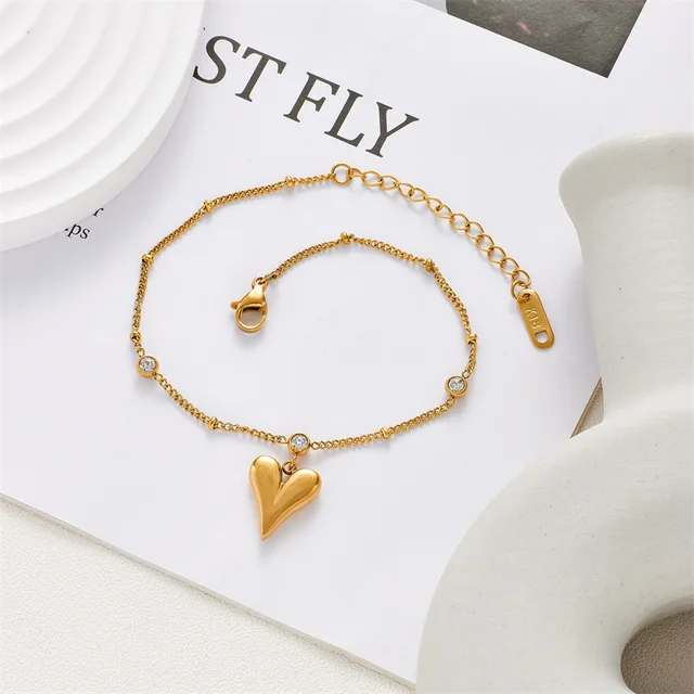 Heart Drop Stone Studded Golden Bracelet