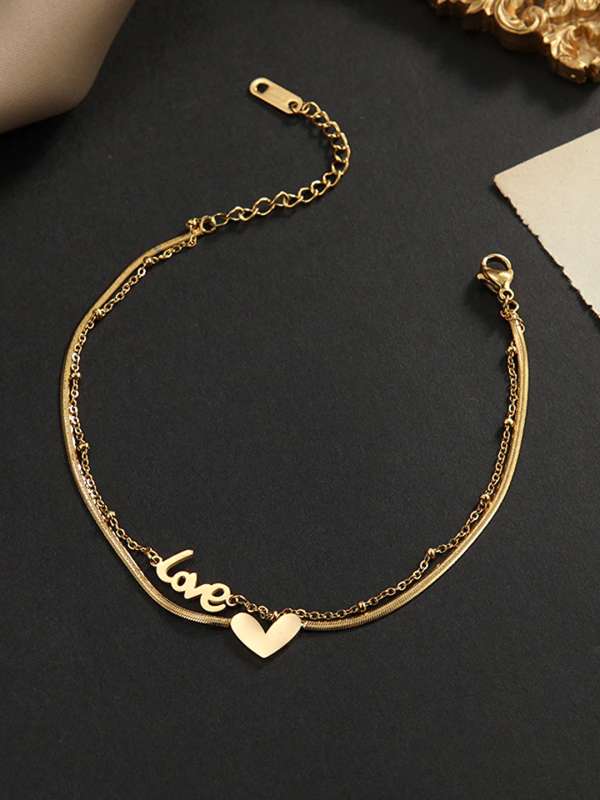 Double Layered Snake Chain Love Charm Bracelet