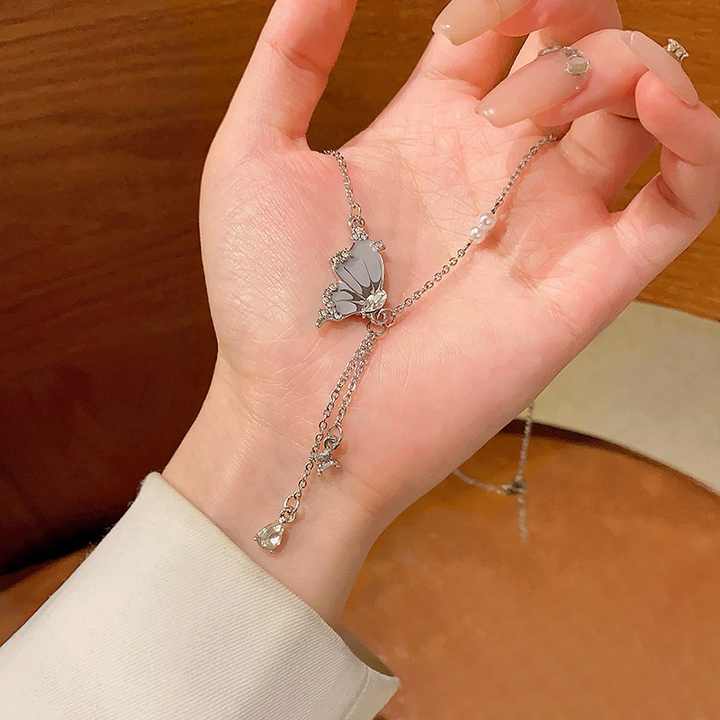 Classic Half Butterfly Wing Drop Silver Necklace