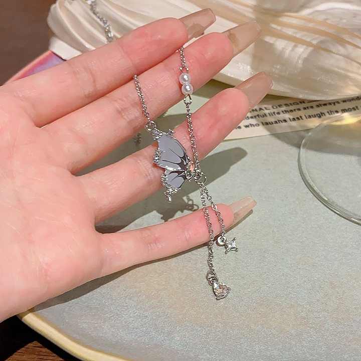 Classic Half Butterfly Wing Drop Silver Necklace