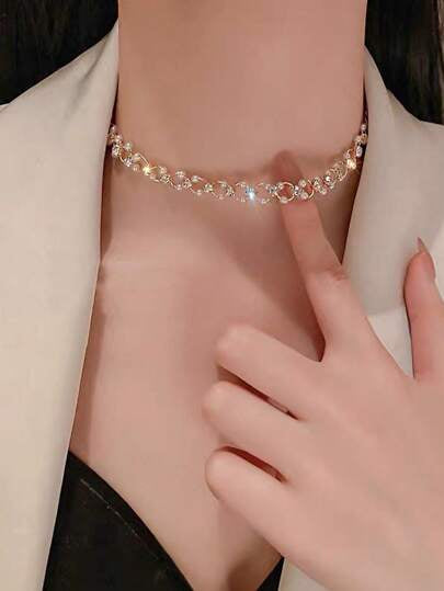 Luxury Rhinestones Pearls Shiny Choker Necklace
