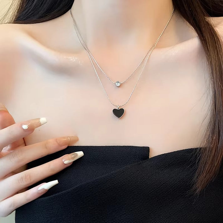 Black Heart Layered Chain Necklace