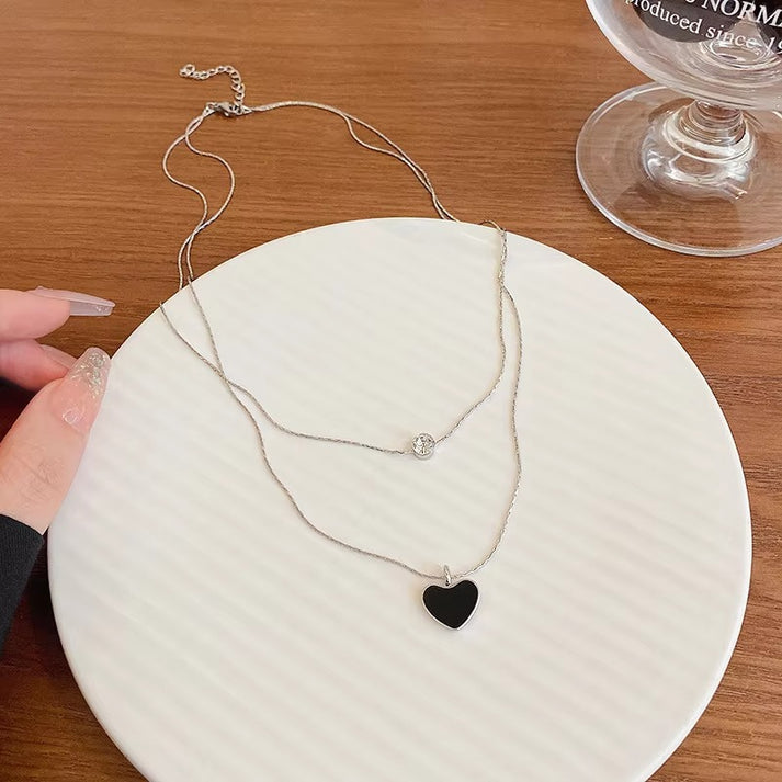 Black Heart Layered Chain Necklace