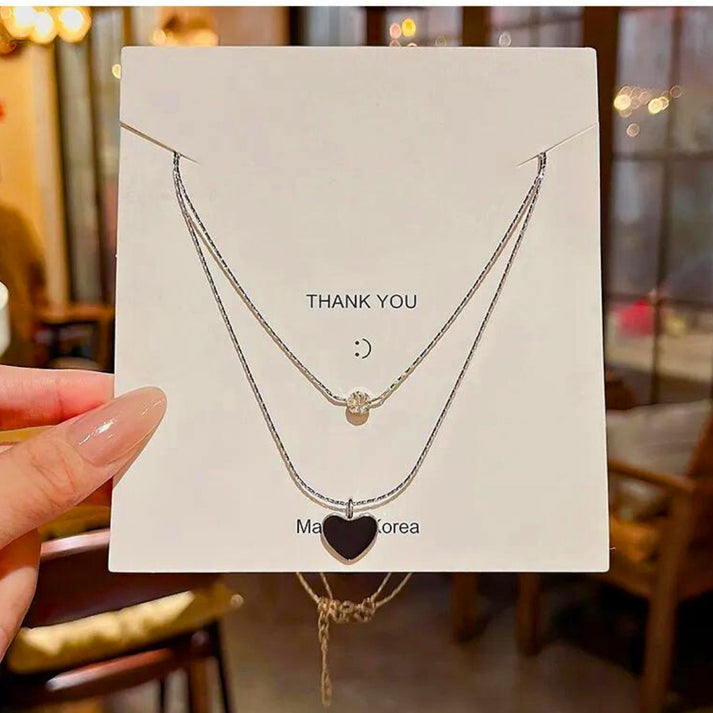 Black Heart Layered Chain Necklace