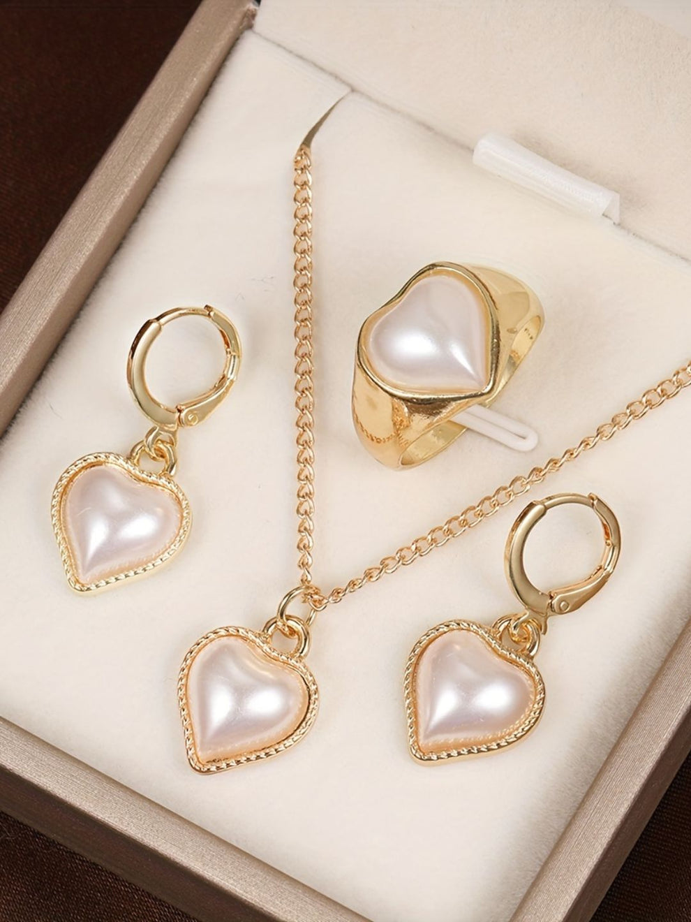 White Pearl Heart Jewellery Combo Set