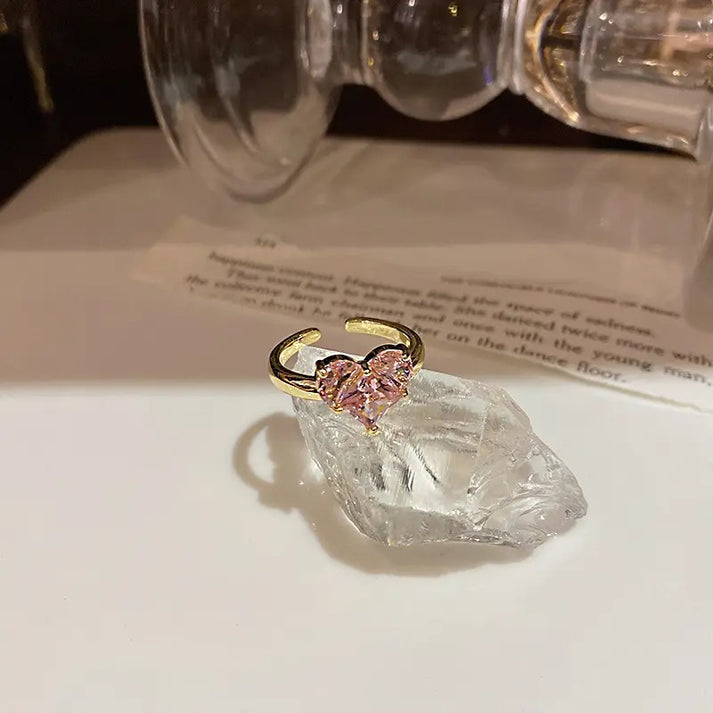 Pink Crystal Diamond Heart Combo Set