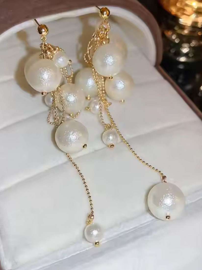 Lightweight French Pearl Drop Long Earrings