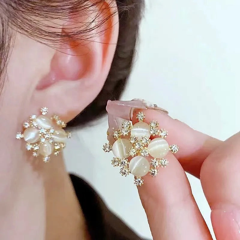 Radiant Pearl Cluster Snowflakes Stud Earrings
