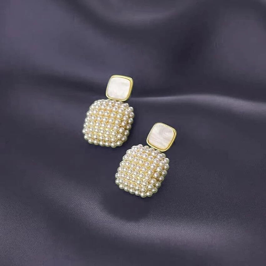Geometric Pearl Square Drop Earrings