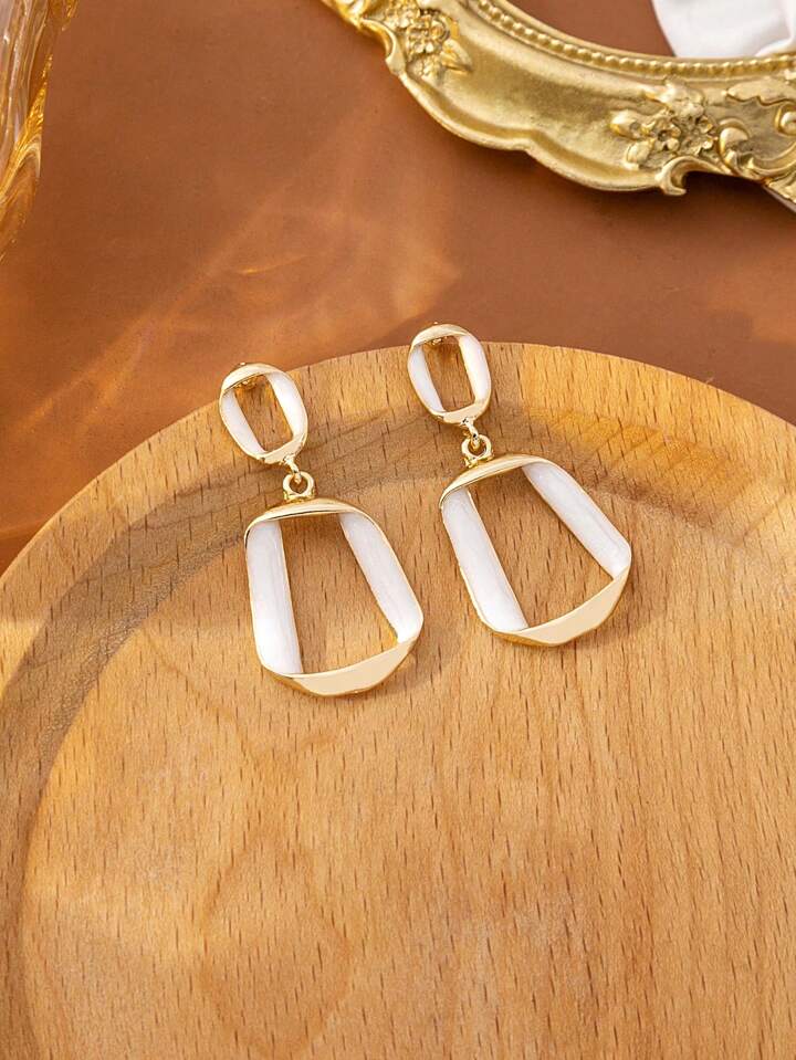 Geometric Enamel Hollow Drop Earrings
