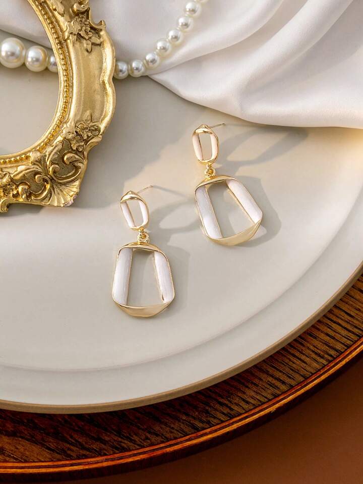 Geometric Enamel Hollow Drop Earrings