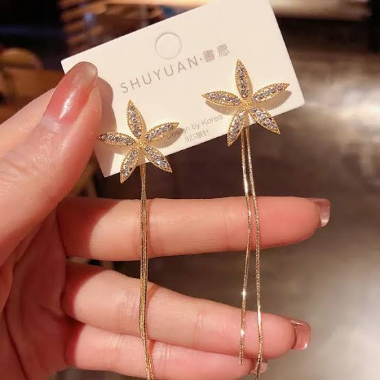Star Flower Petal Long Tassel Earrings