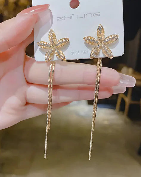 Star Flower Petal Long Tassel Earrings