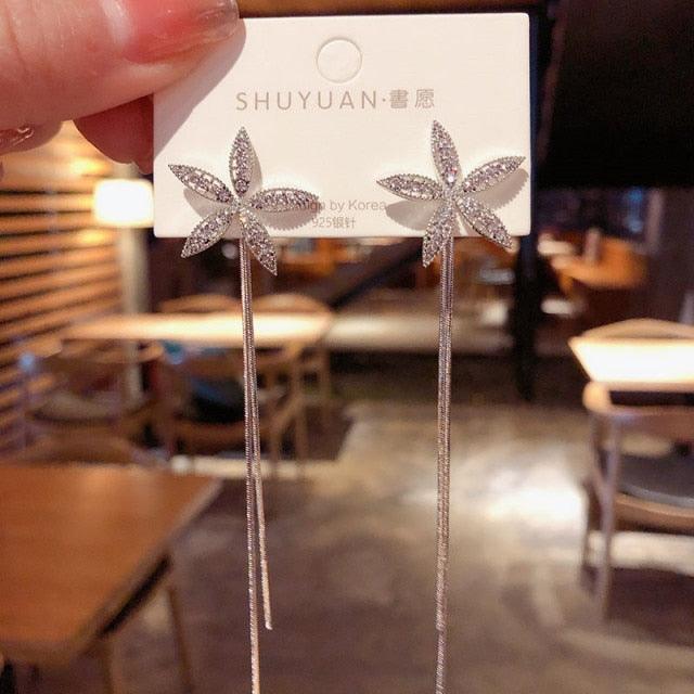 Star Flower Petal Long Tassel Earrings