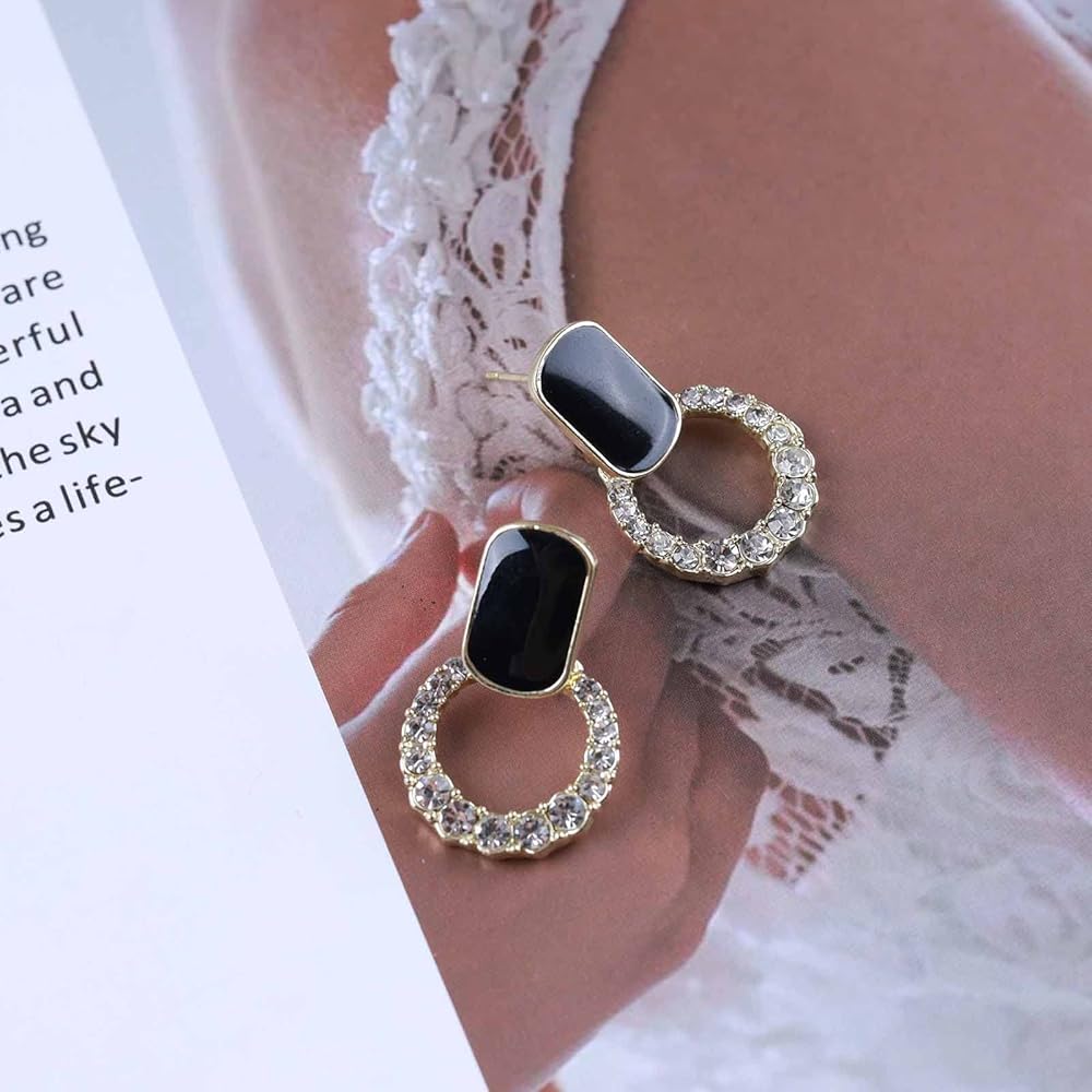 Vintage Geometric Hollow Gem Stud Earrings