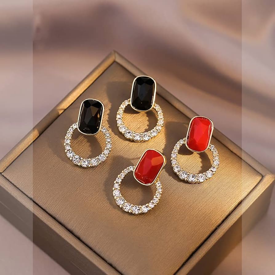 Vintage Geometric Hollow Gem Stud Earrings