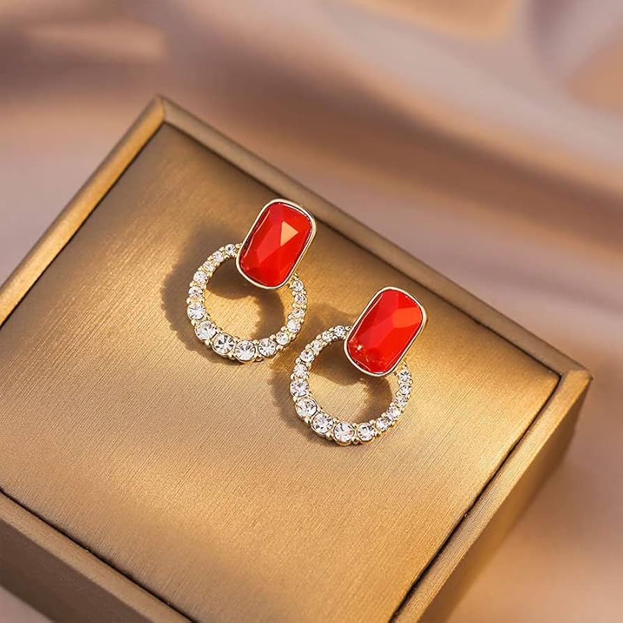 Vintage Geometric Hollow Gem Stud Earrings