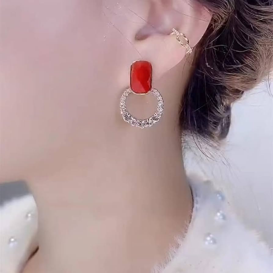 Vintage Geometric Hollow Gem Stud Earrings