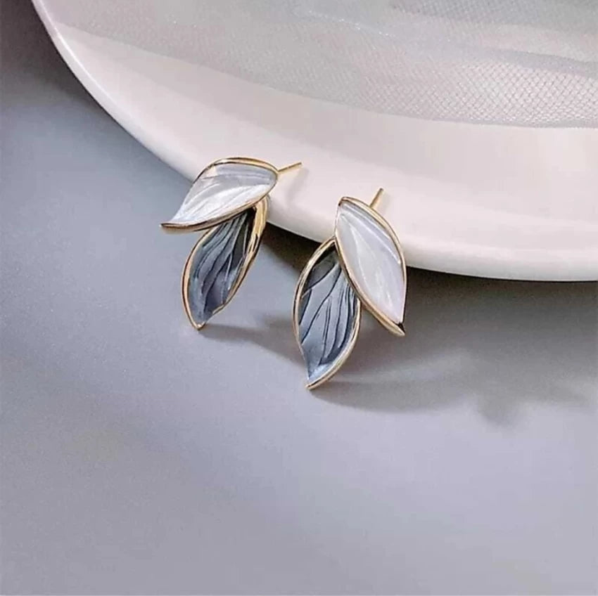 Oil Painted Leaf Stud Earrings
