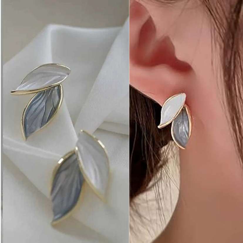Oil Painted Leaf Stud Earrings