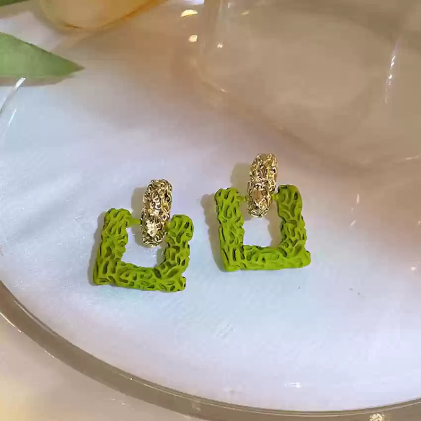Small Green Square Versatile Stud Earrings