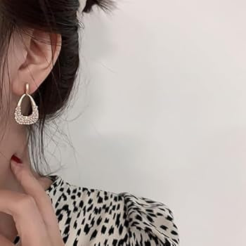 Korean Geometric Pearl Studded Drop Earrings