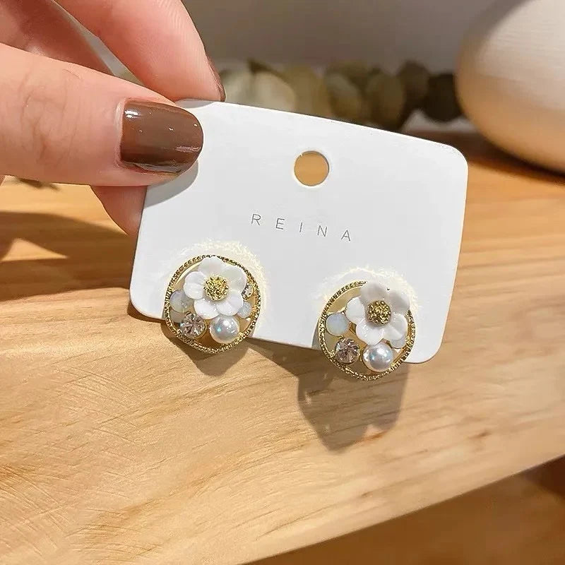 White Floral Stud Earrings