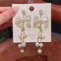 Bow Pearl Tassel Long Earrings