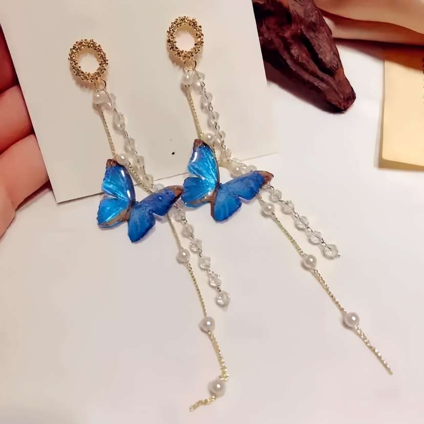 Butterfly Tassel Long Earrings