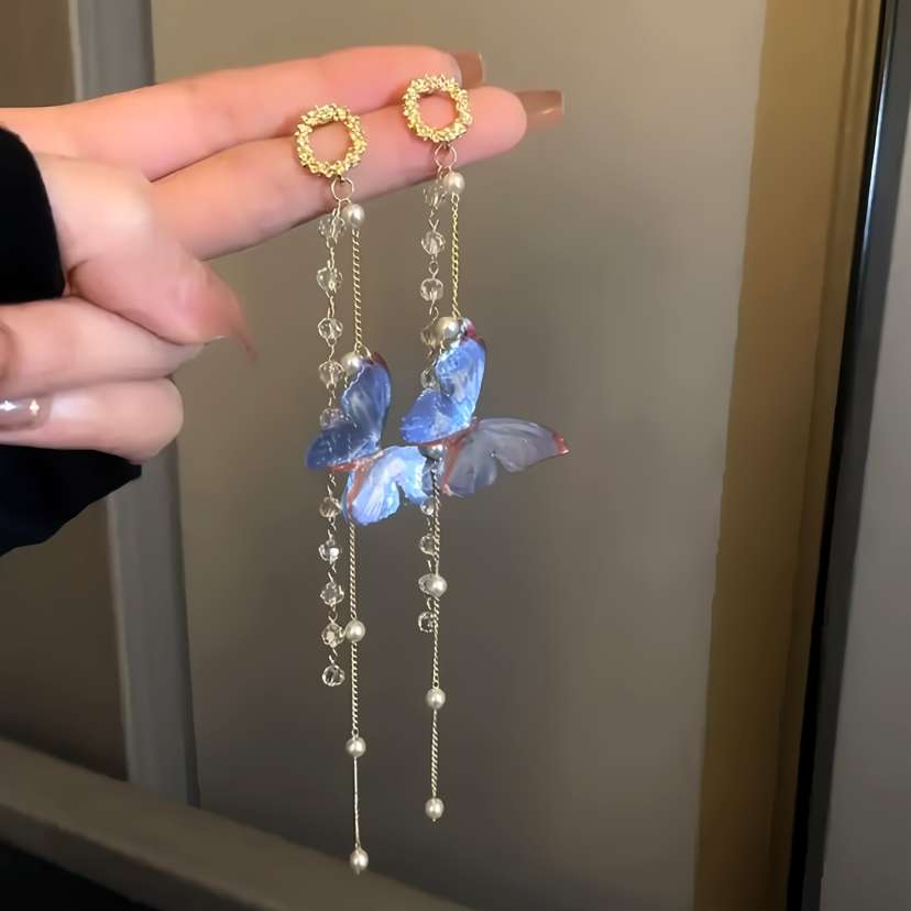 Butterfly Tassel Long Earrings