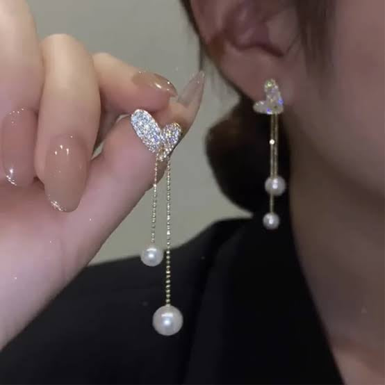 Dainty Rhinestones Heart Long Tassel Earrings