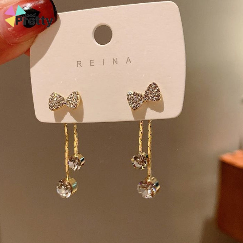 Elegant Rhinestones Bow Drop Earrings