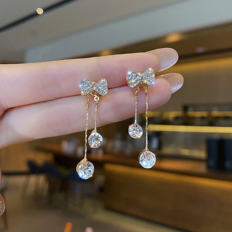 Elegant Rhinestones Bow Drop Earrings