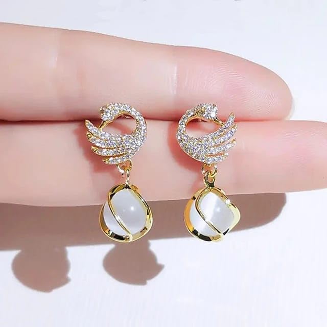 Korean Swan Stone Drop Earrings.
