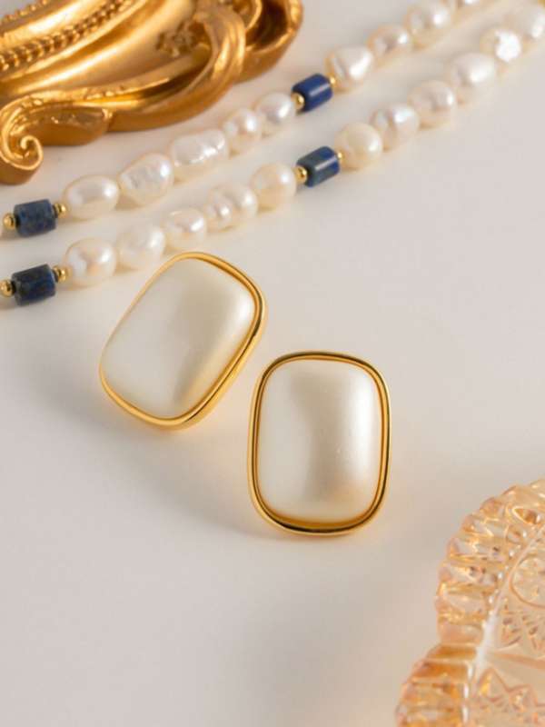 Classic Pearl Geometric Stud Earrings