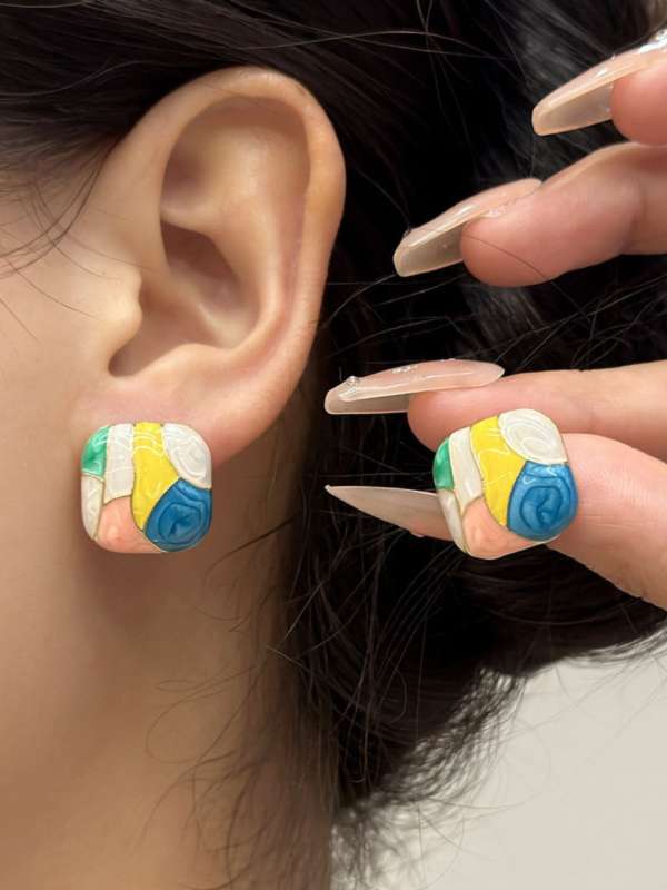 Enamel Candy Color Square Stud Earrings