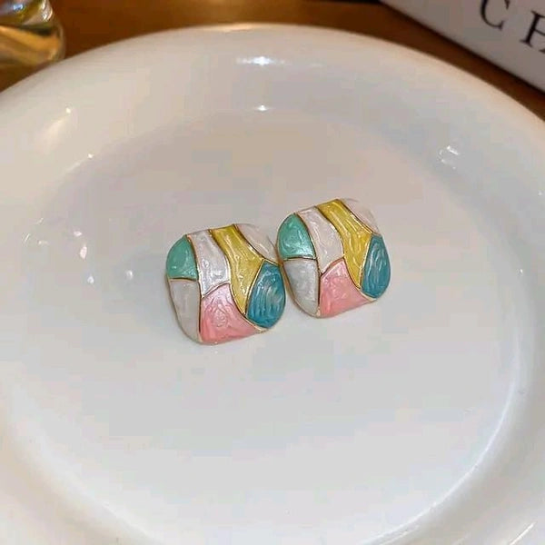 Enamel Candy Color Square Stud Earrings