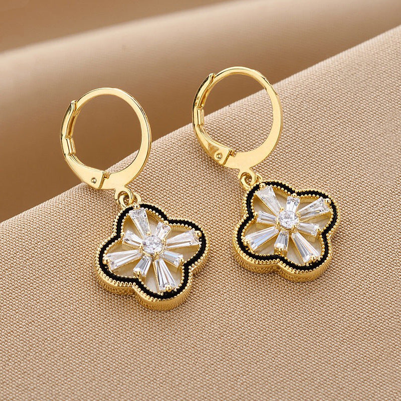 Chic Vintage Crystal Floral Drop Hoop Earrings