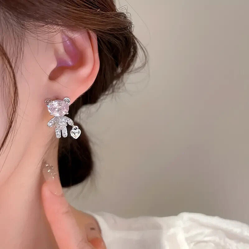 Heart Lock and Teddy Asymmetric Stud Earrings