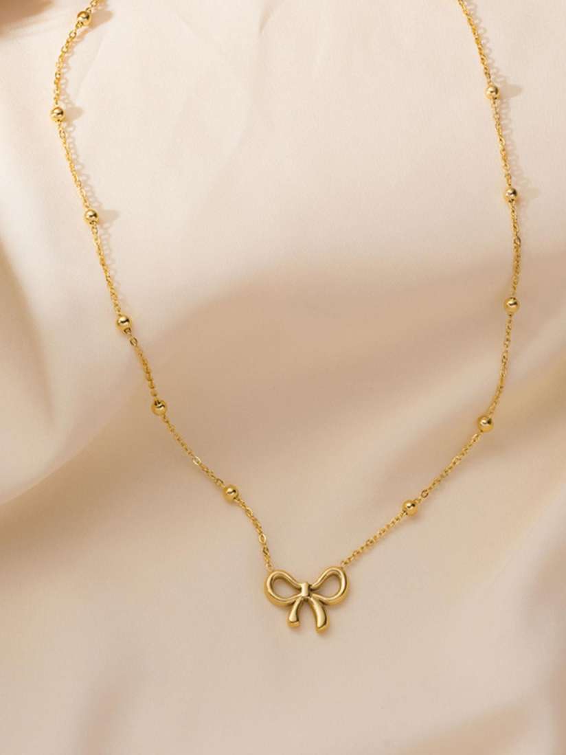 Beads Chain Bow Pendant Necklace