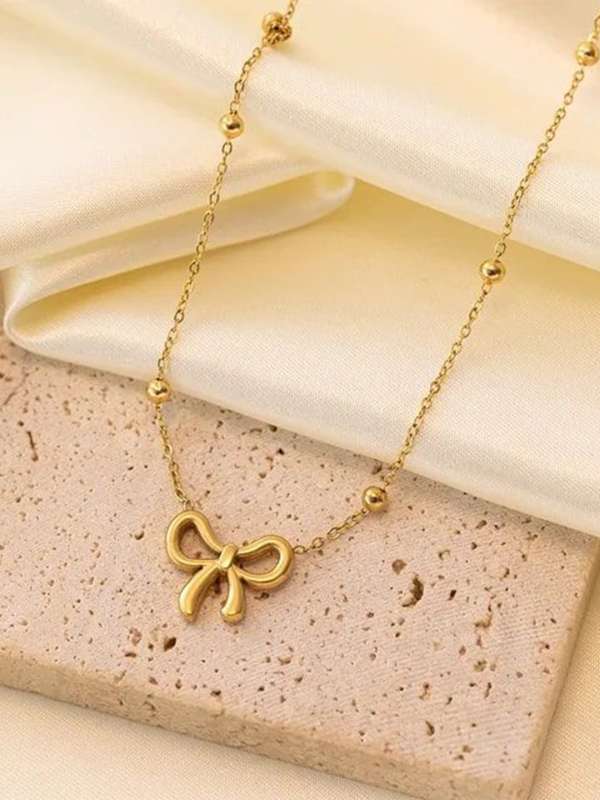 Beads Chain Bow Pendant Necklace