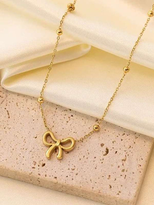 Beads Chain Bow Pendant Necklace