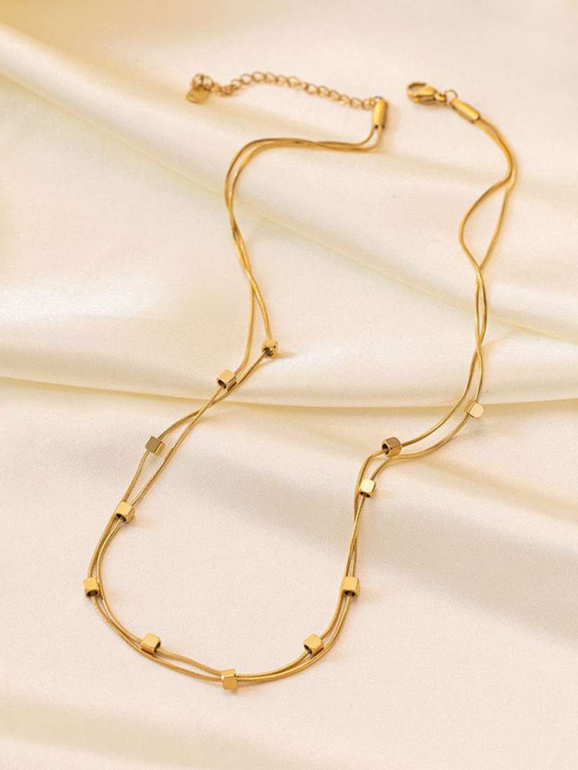 Retro Double-Layered Cubic Square Beads Necklace