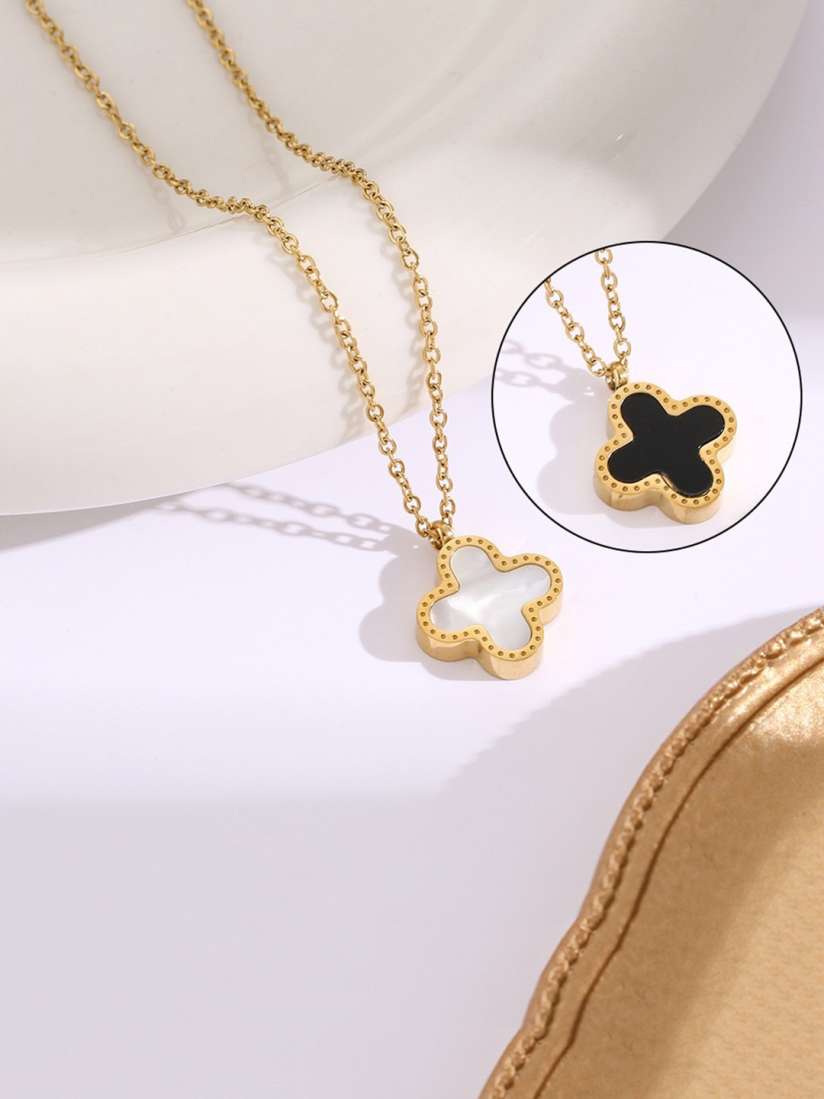 Two Sided Black & White Clover Necklace